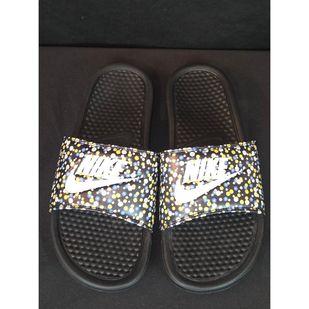 Nike Women's Benassi Just Do It‎ Slides Black Multi Dot Print Size 9